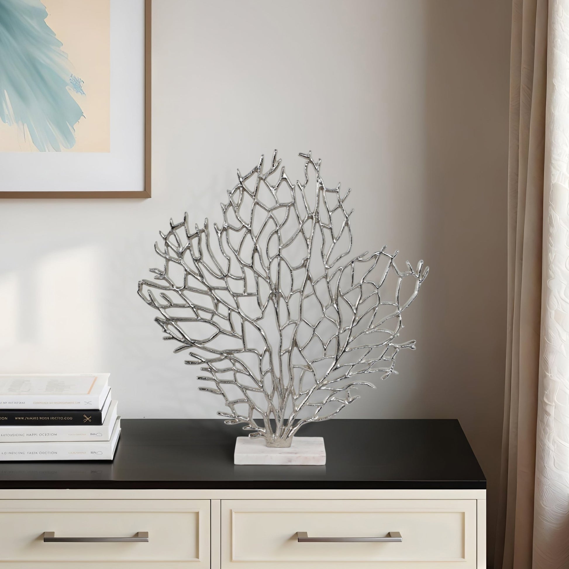 Metal, 21" Coral On Marble Base, Silver Table Decors| Sagebrook Home