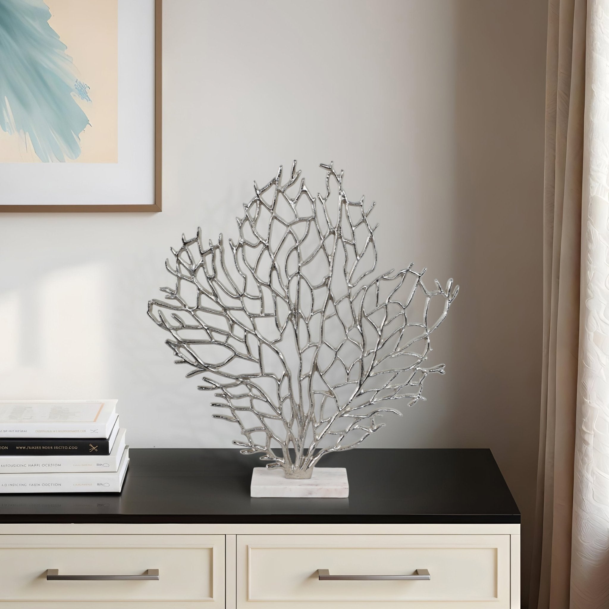 Metal, 21" Coral On Marble Base, Silver Table Decors| Sagebrook Home