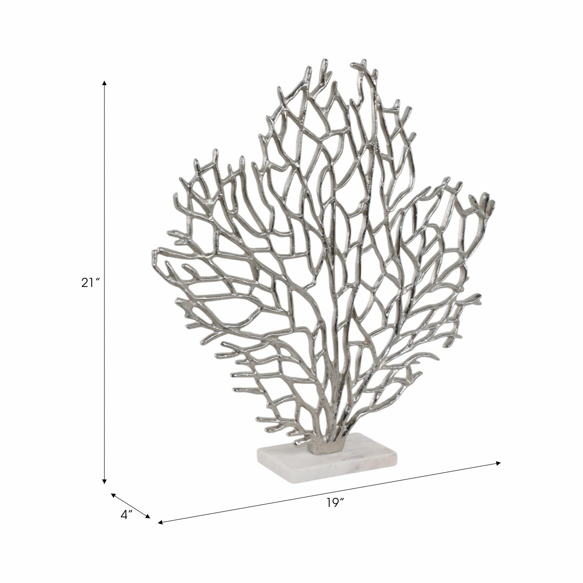 Metal, 21" Coral On Marble Base, Silver Table Decors| Sagebrook Home