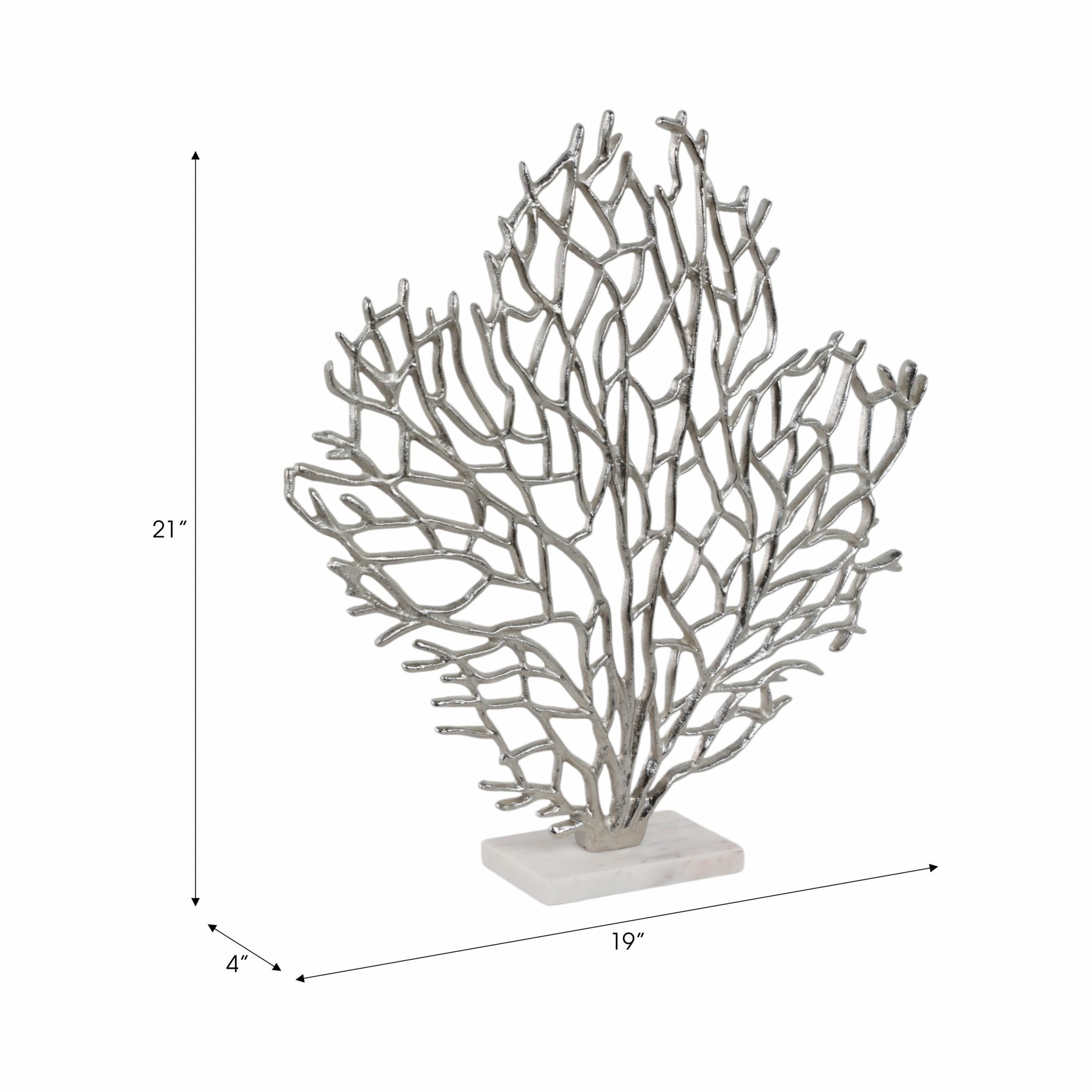 Metal, 21" Coral On Marble Base, Silver Table Decors| Sagebrook Home
