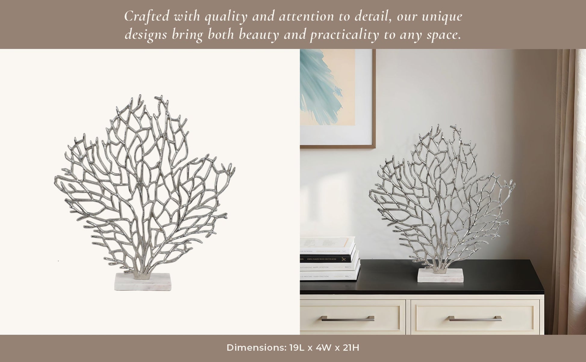 Metal, 21" Coral On Marble Base, Silver Table Decors| Sagebrook Home