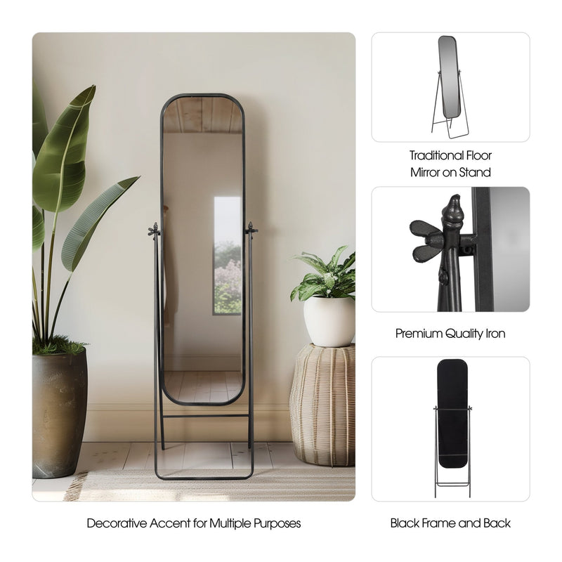 METAL, 21X69 FLOOR MIRROR ON STAND, BLACK - Al Rugaib Furniture