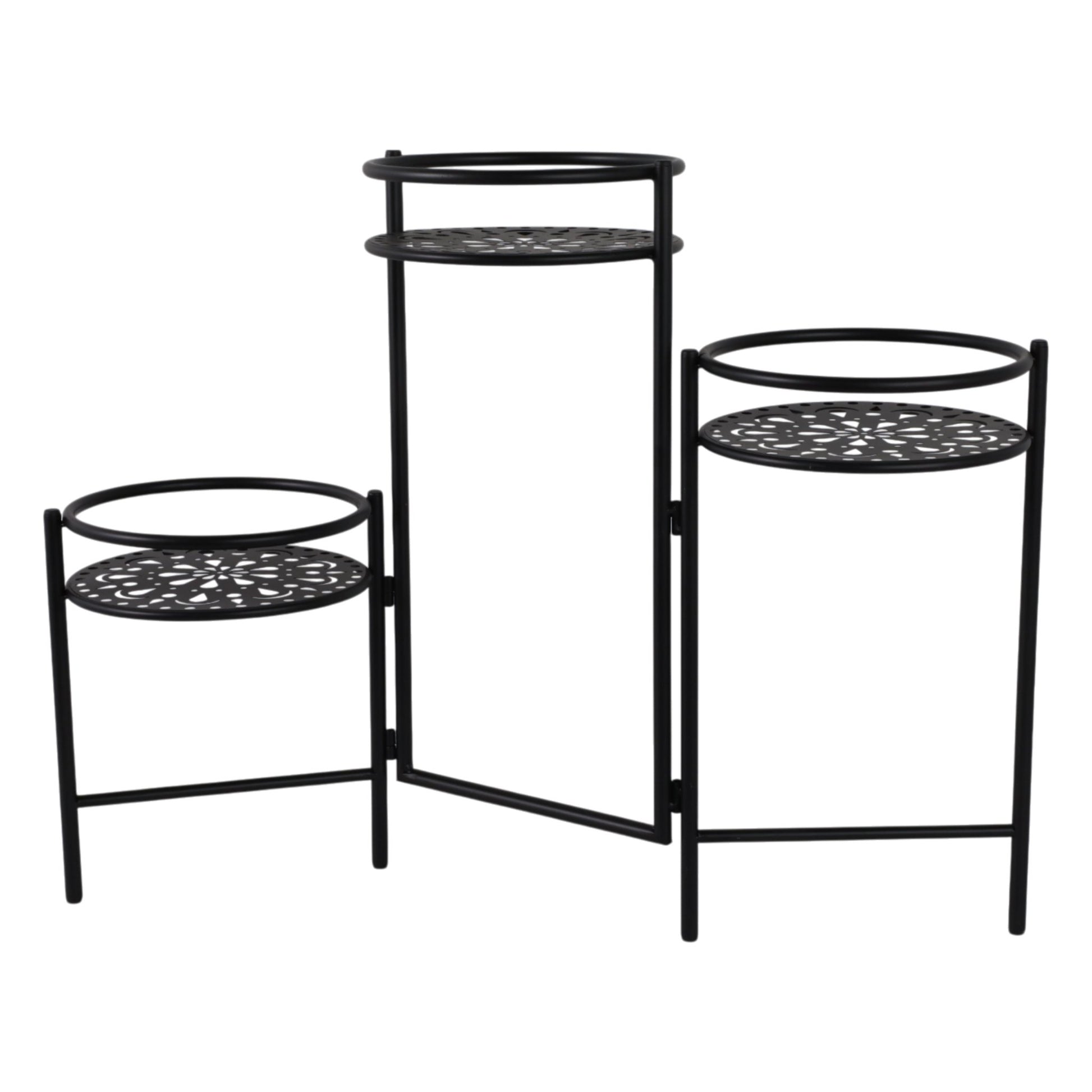 Metal, 22" Folding 3-tier Plant Stand, Black Outdoor Planters| Sagebrook Home