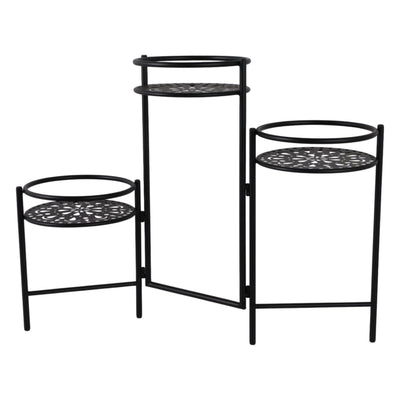 Metal, 22" Folding 3 - tier Plant Stand, Black - Al Rugaib Furniture