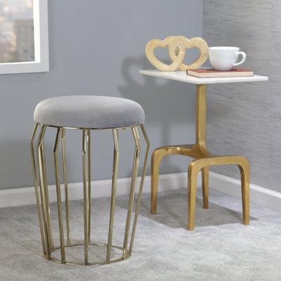 METAL 22" GOLD STOOL, GRAY CUSHION - Al Rugaib Furniture