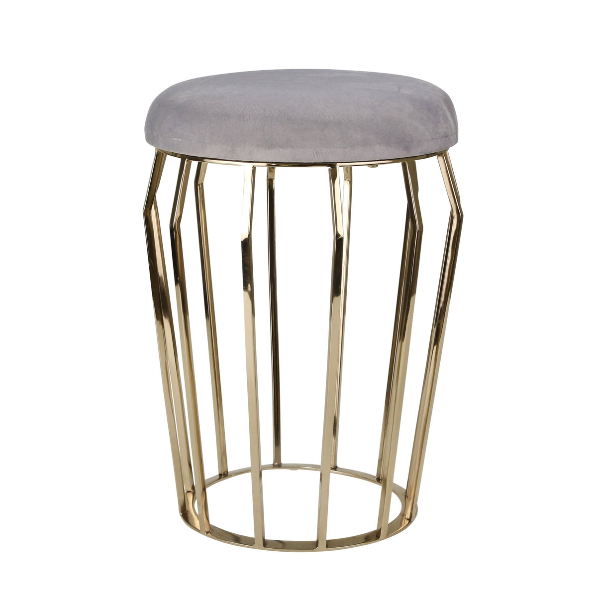 METAL 22" GOLD STOOL, GRAY CUSHION Stools| Sagebrook Home