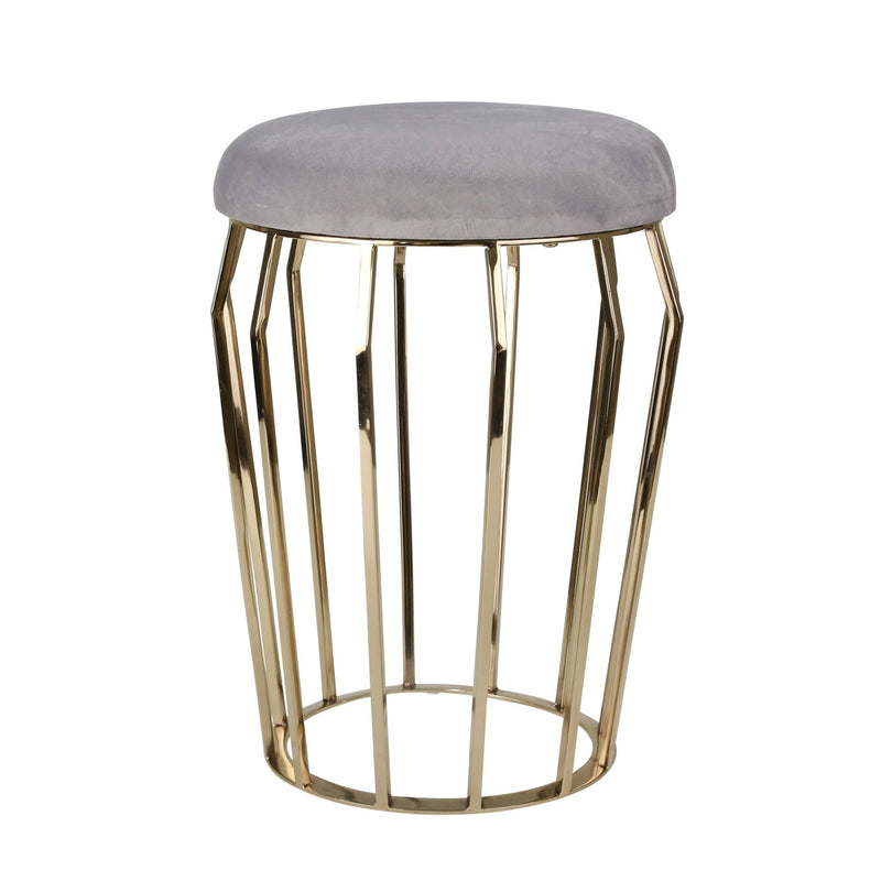 METAL 22" GOLD STOOL, GRAY CUSHION - Al Rugaib Furniture