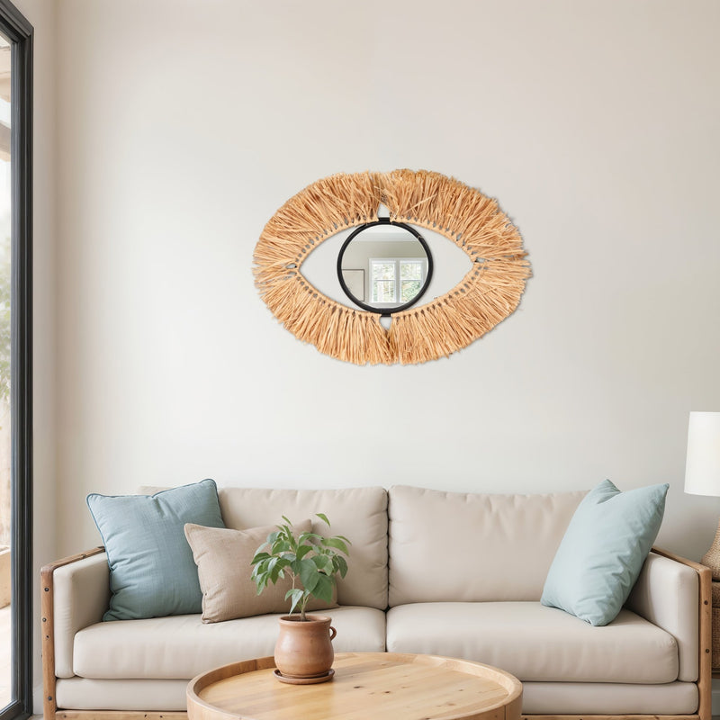 METAL, 24" MIRRORED EYE WALL DECO, BROWN - Al Rugaib Furniture