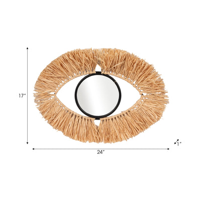 METAL, 24" MIRRORED EYE WALL DECO, BROWN - Al Rugaib Furniture