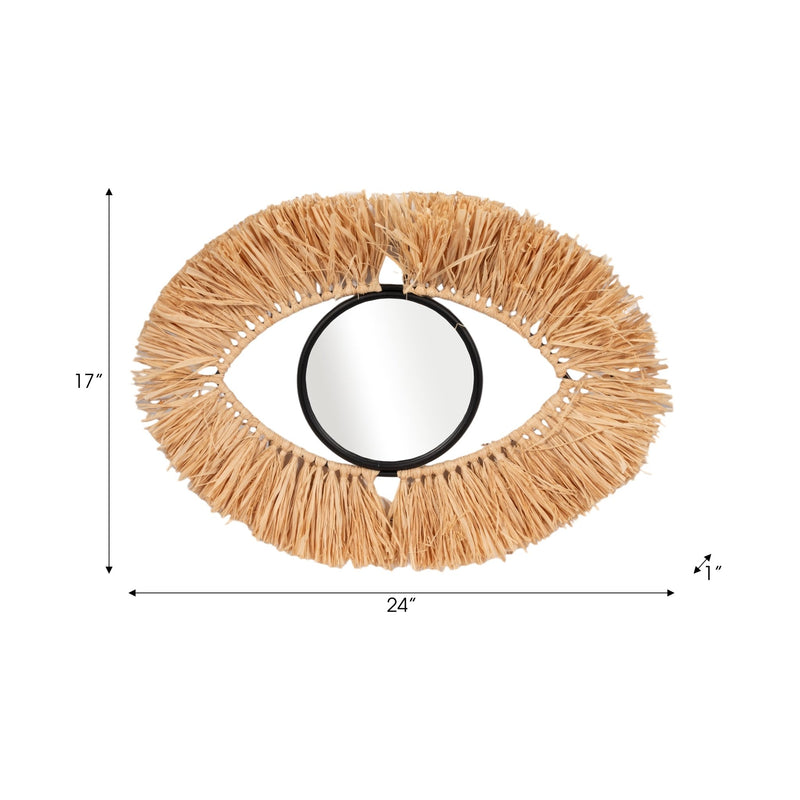 METAL, 24" MIRRORED EYE WALL DECO, BROWN - Al Rugaib Furniture