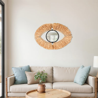 METAL, 24" MIRRORED EYE WALL DECO, BROWN - Al Rugaib Furniture