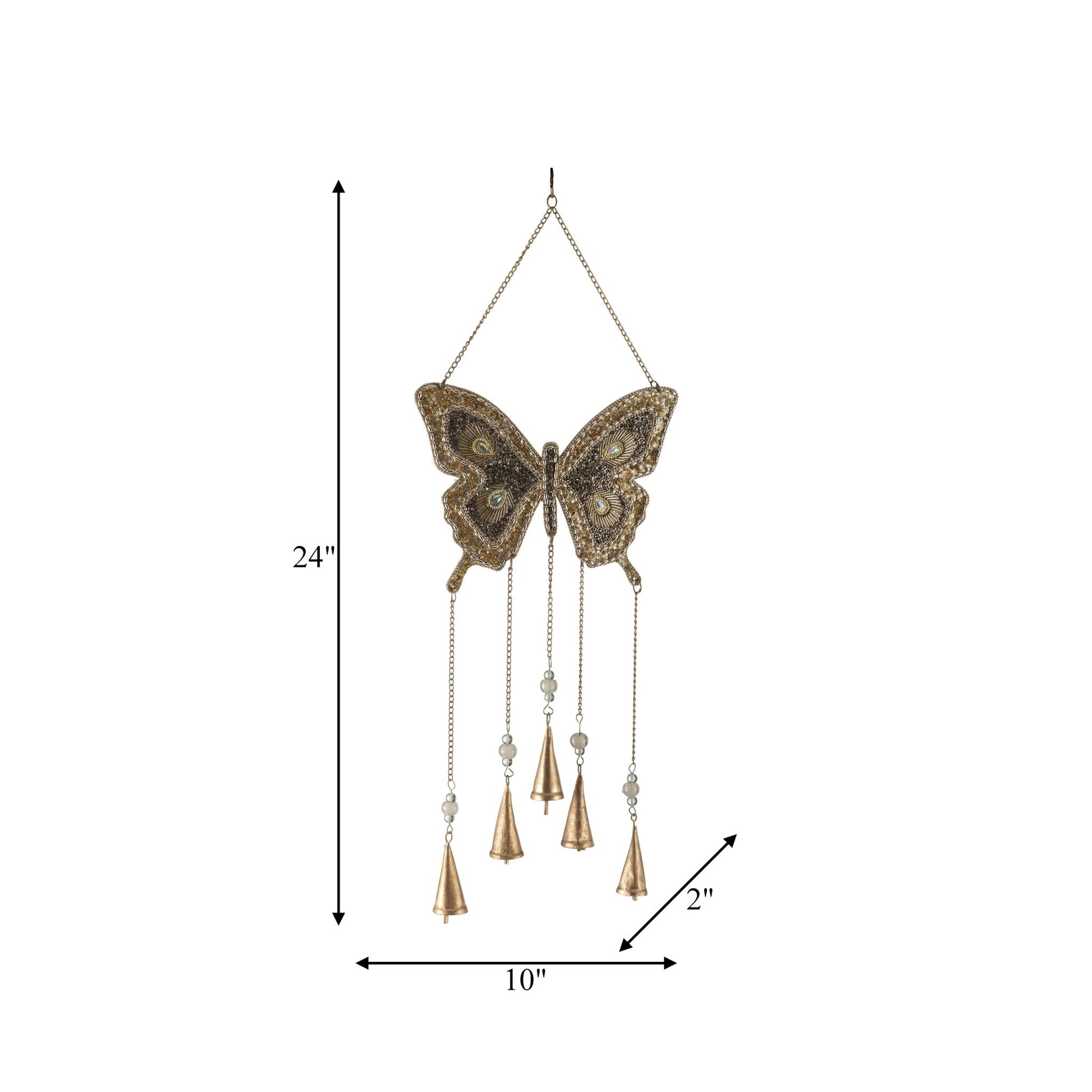 Metal, 24" Mosaic Butterfly Chime, Gold Table Decors| Sagebrook Home