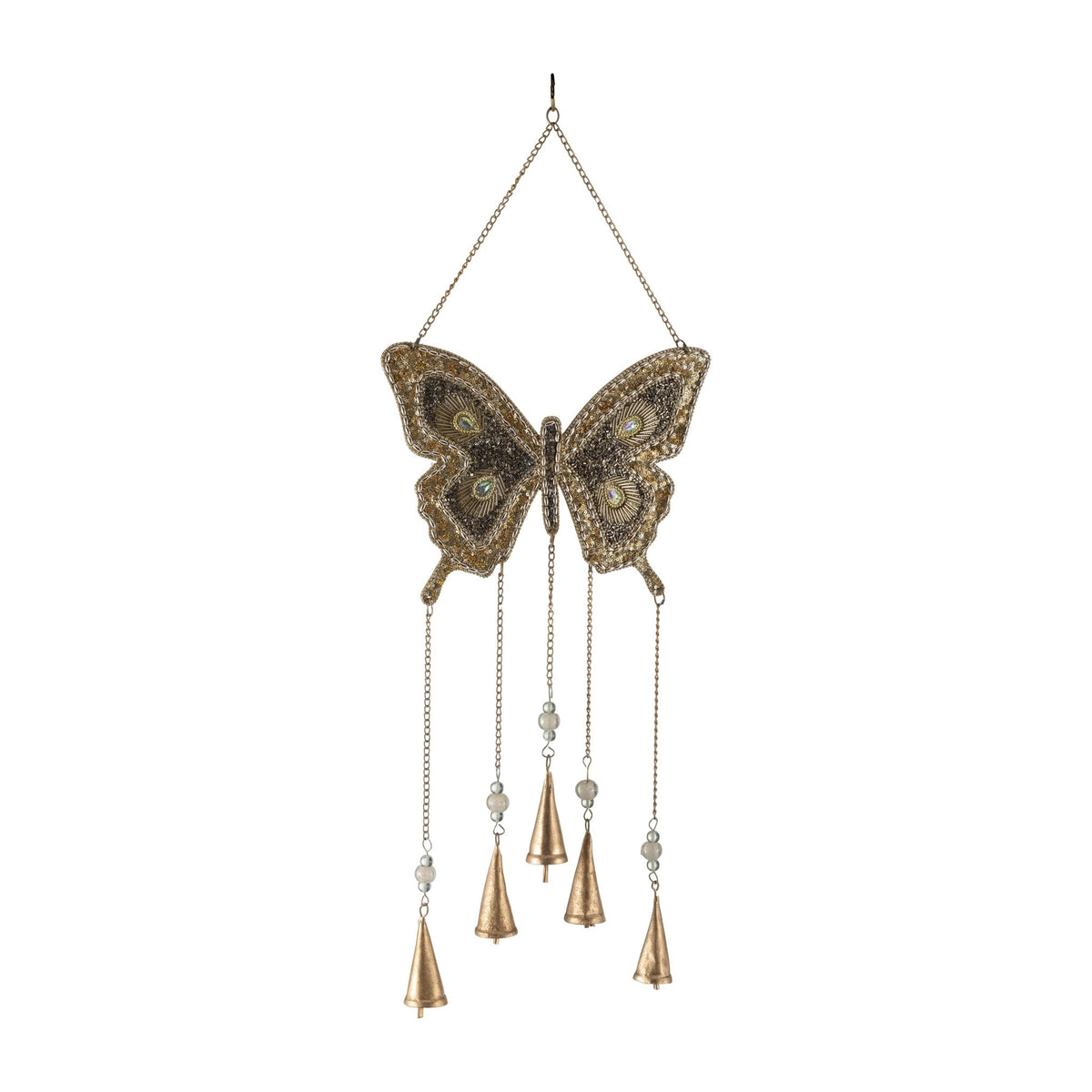 Metal, 24" Mosaic Butterfly Chime, Gold Table Decors| Sagebrook Home