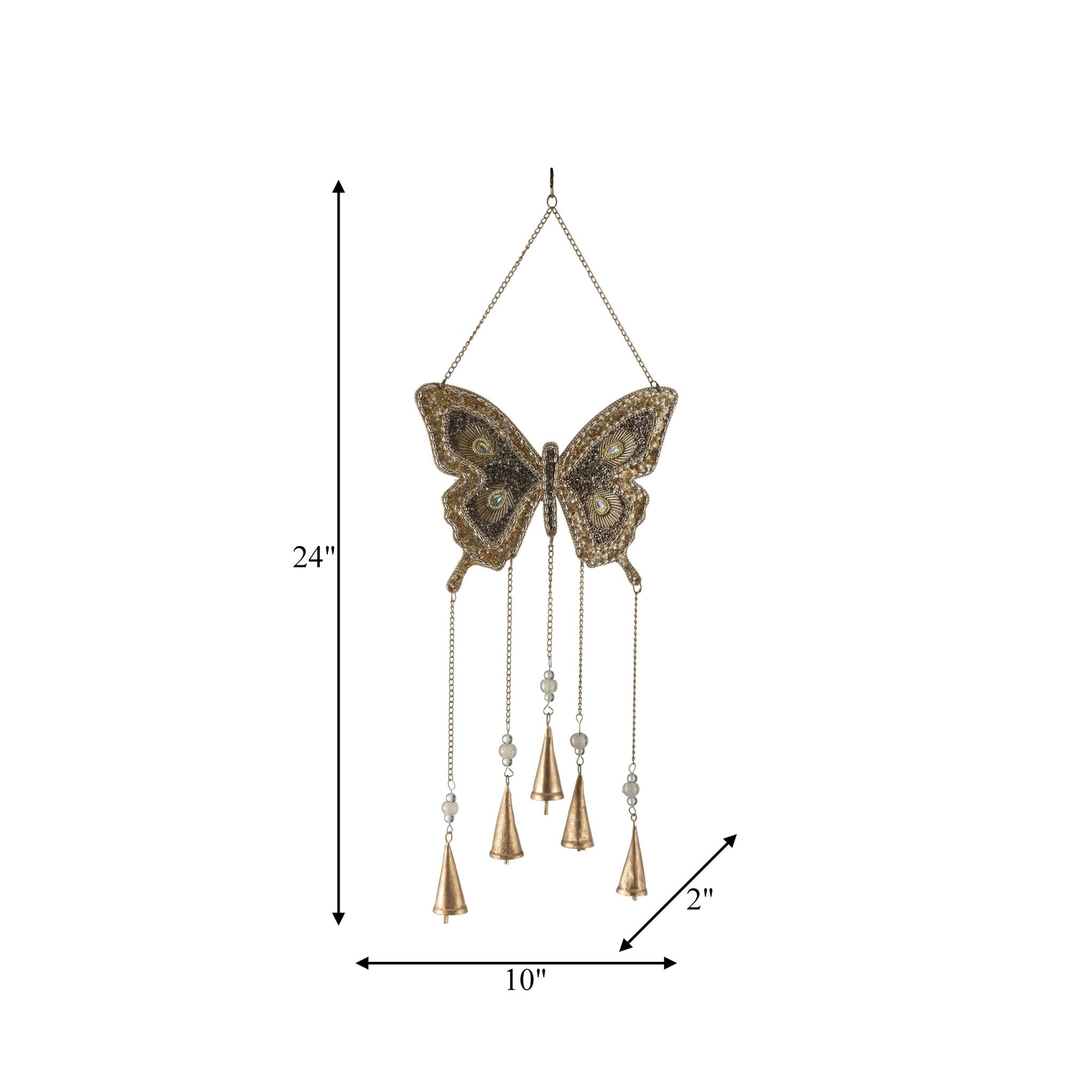 Metal, 24" Mosaic Butterfly Chime, Gold Table Decors| Sagebrook Home
