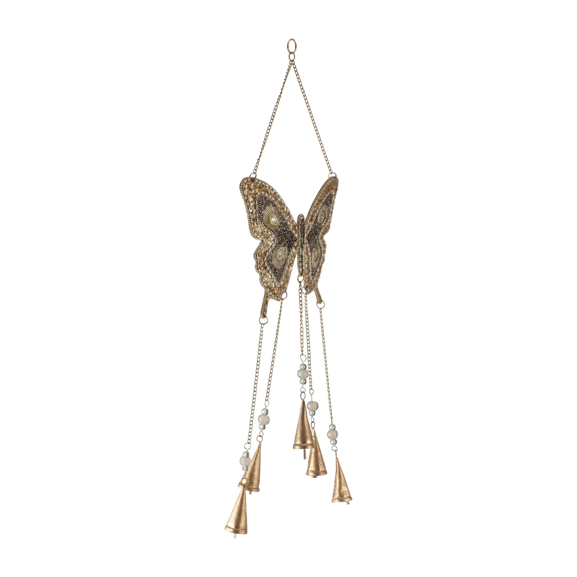 Metal, 24" Mosaic Butterfly Chime, Gold Table Decors| Sagebrook Home