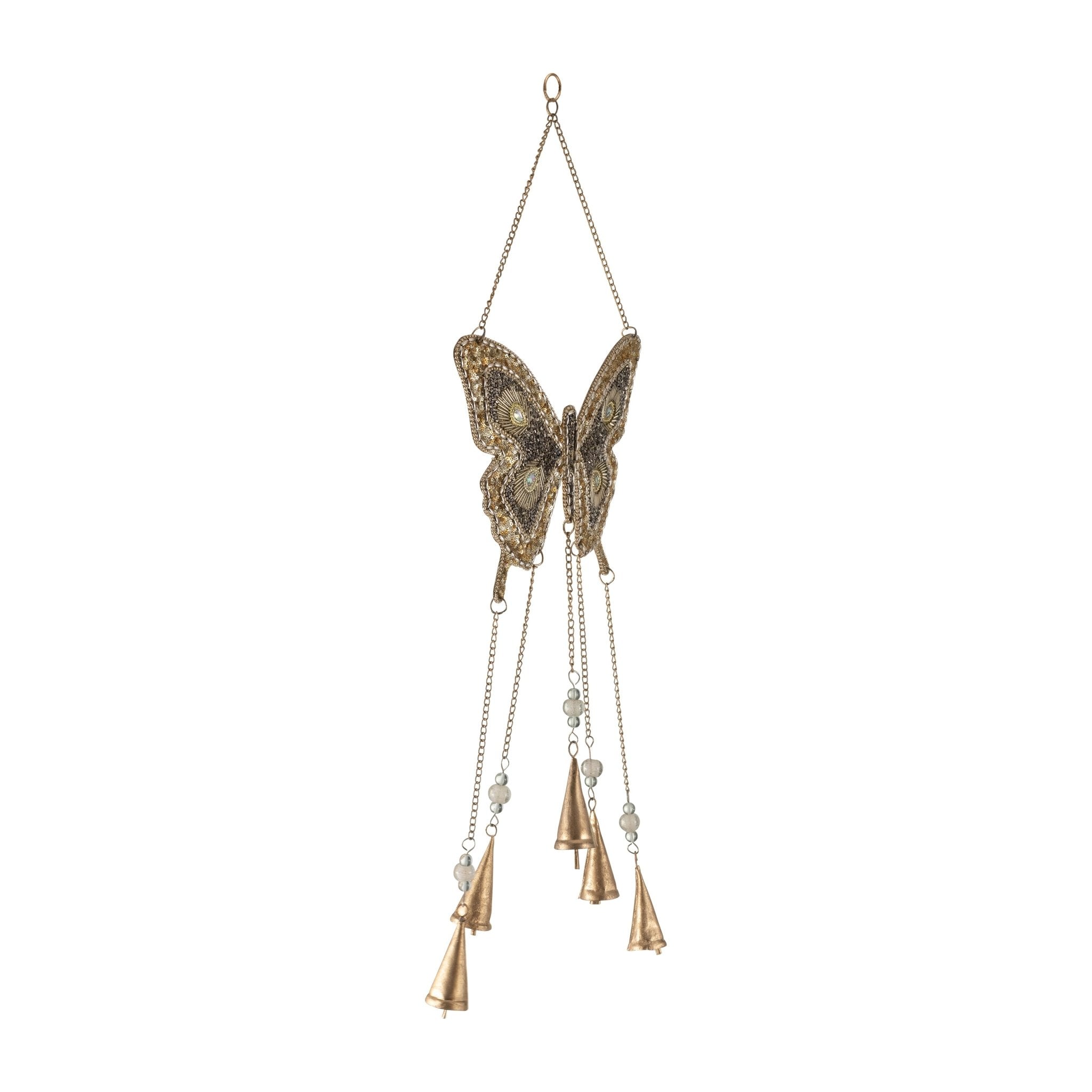 Metal, 24" Mosaic Butterfly Chime, Gold Table Decors| Sagebrook Home