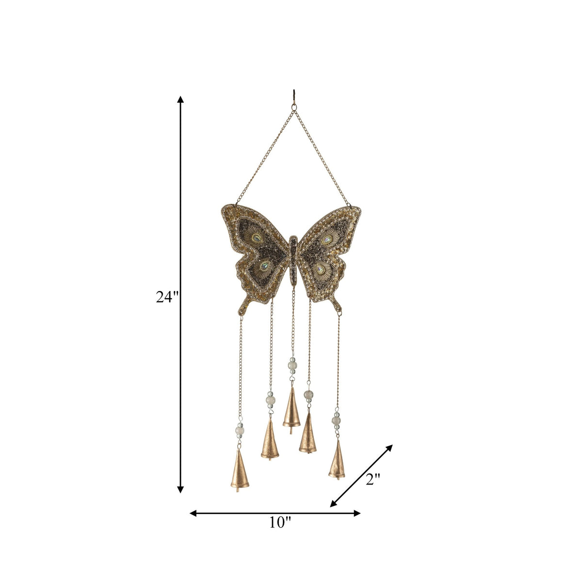 Metal, 24" Mosaic Butterfly Chime, Gold Table Decors| Sagebrook Home