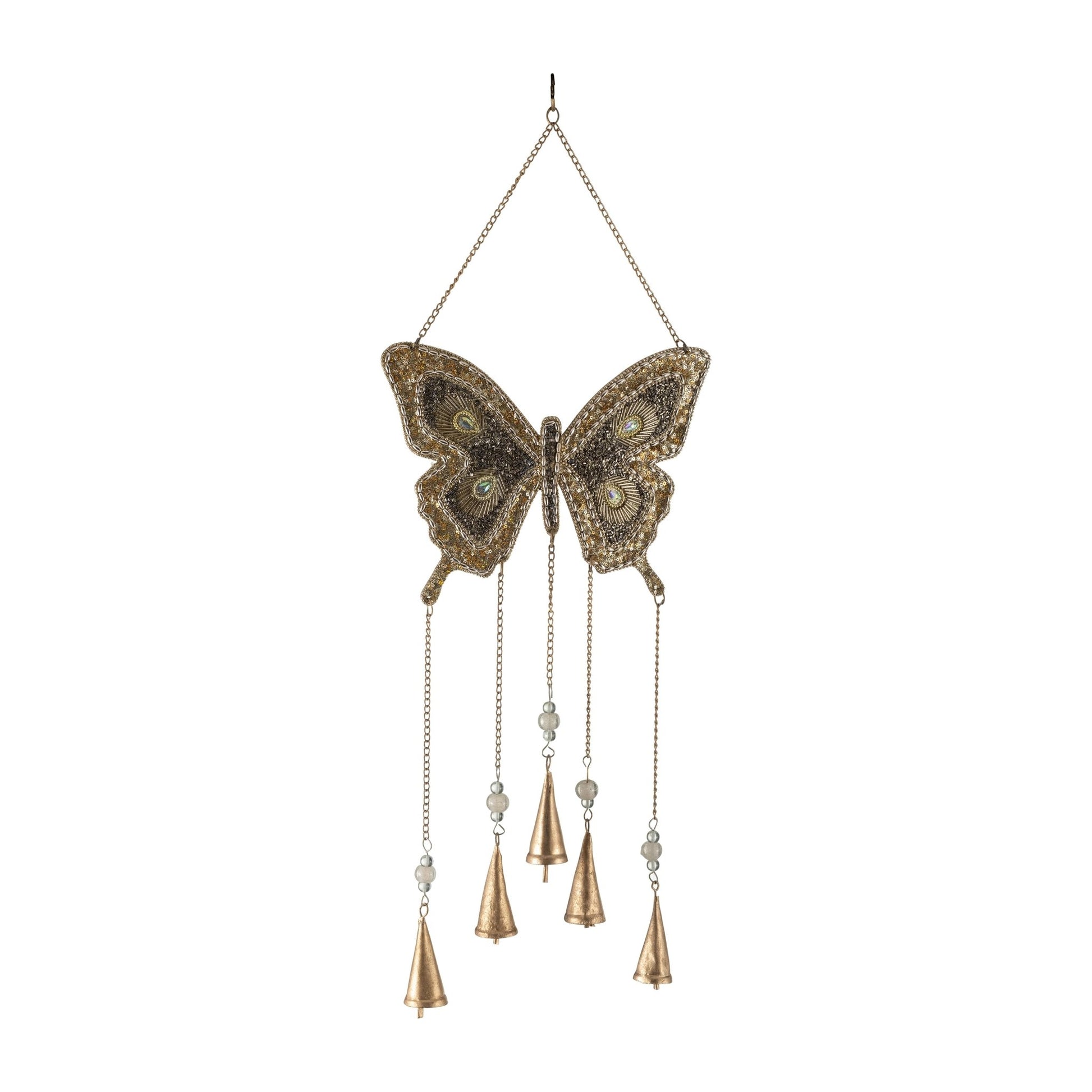 Metal, 24" Mosaic Butterfly Chime, Gold Table Decors| Sagebrook Home