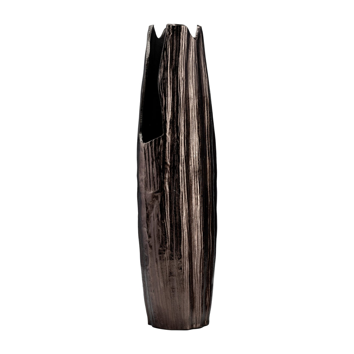 METAL, 24"H, ABSTRACT RIDGED VASE,BLK NICKEL | Sagebrook Home