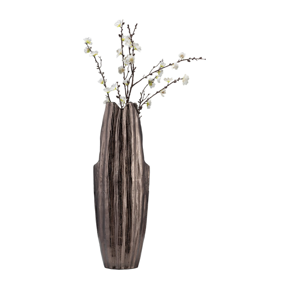 METAL, 24"H, ABSTRACT RIDGED VASE,BLK NICKEL | Sagebrook Home
