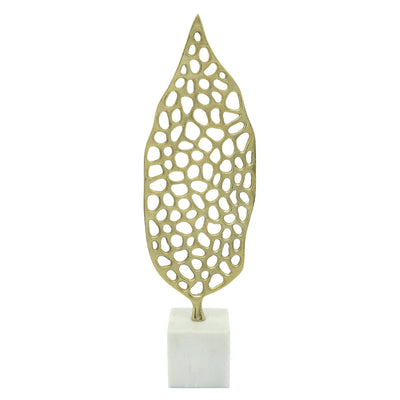 METAL, 24"H CUT - OUT LEAF ON STAND, GOLD - Al Rugaib Furniture