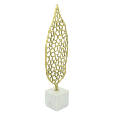 METAL, 24"H CUT - OUT LEAF ON STAND, GOLD - Al Rugaib Furniture