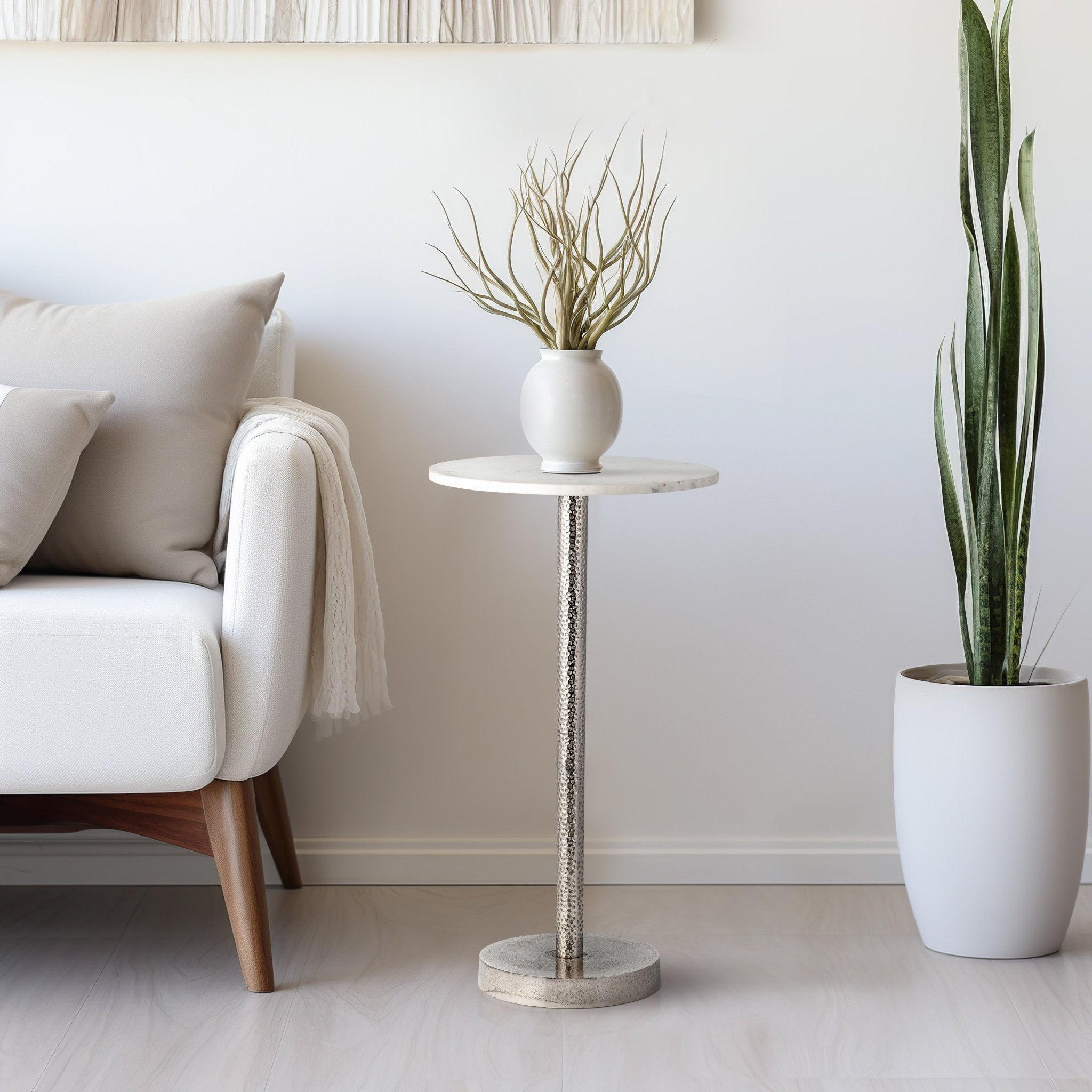 METAL, 24"H ROUND DRINK TABLE - FLAT BASE, SILVER/ Accent & End Tables| Sagebrook Home