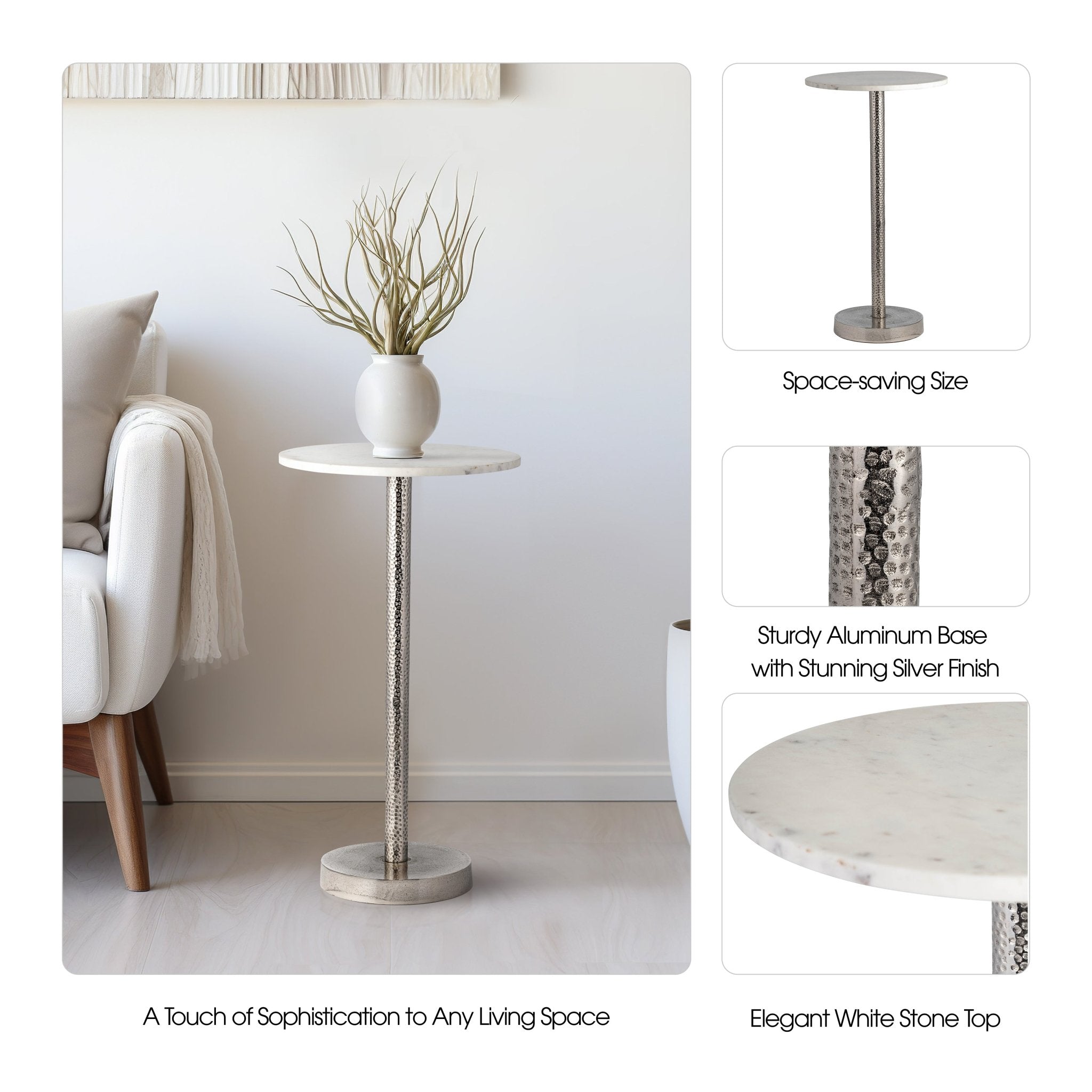 METAL, 24"H ROUND DRINK TABLE - FLAT BASE, SILVER/ Accent & End Tables| Sagebrook Home