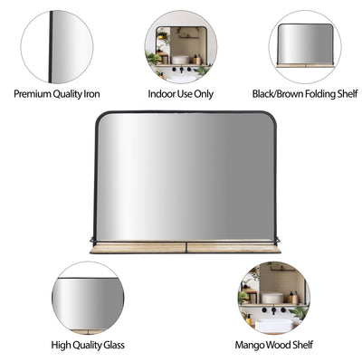 METAL, 24X18 MIRROR W/ FOLDING SHELF, BLACK/BROWN - Al Rugaib Furniture