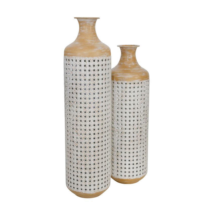 METAL 26" 2 - TONE VASE, WHITE - Al Rugaib Furniture
