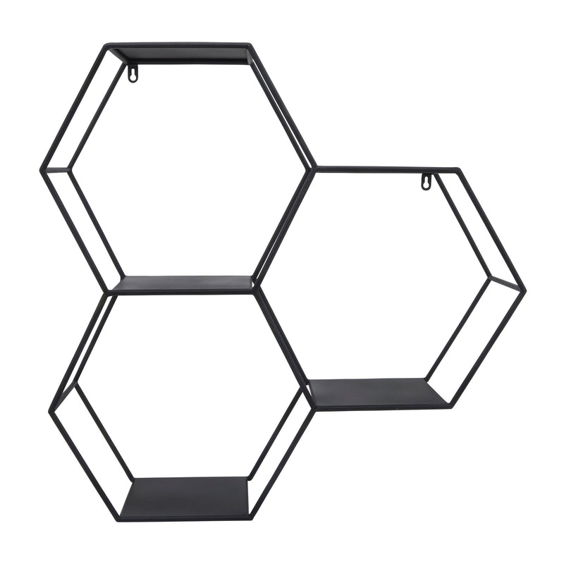 METAL, 26"H HEXAGON WALL SHELF, BLACK - Al Rugaib Furniture