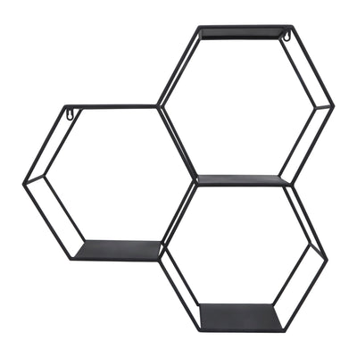 METAL, 26"H HEXAGON WALL SHELF, BLACK - Al Rugaib Furniture