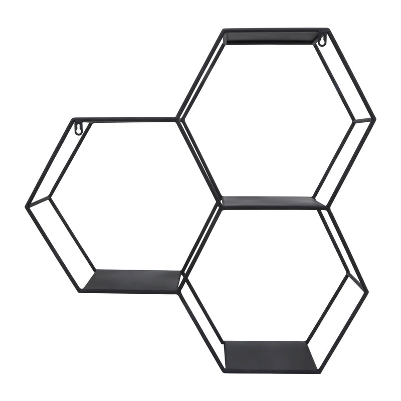 METAL, 26"H HEXAGON WALL SHELF, BLACK - Al Rugaib Furniture