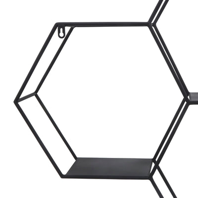 METAL, 26"H HEXAGON WALL SHELF, BLACK - Al Rugaib Furniture