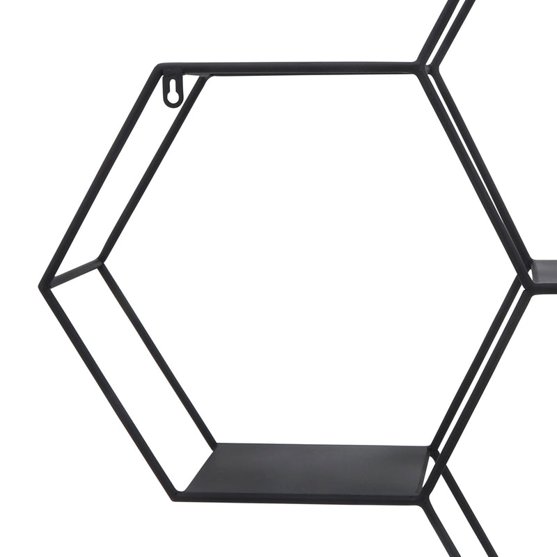 METAL, 26"H HEXAGON WALL SHELF, BLACK - Al Rugaib Furniture