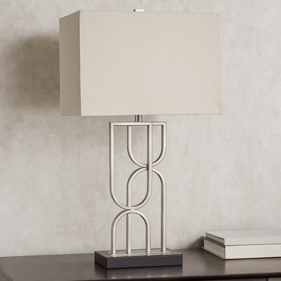 METAL 28" ABSTRACT TABLE LAMP, SILVER - Al Rugaib Furniture