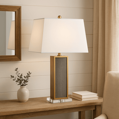 METAL 29" TABLE LAMP ON CRYSTAL BASE, GRAY - Al Rugaib Furniture