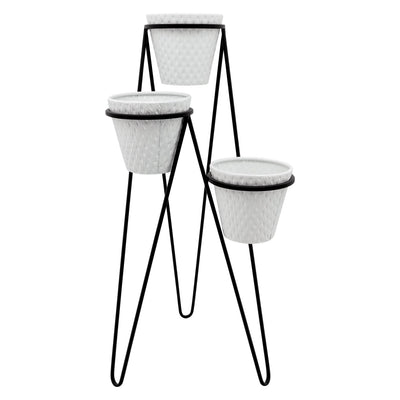 METAL 31" 3 - TIER PLANTER, WHITE/BLACK - Al Rugaib Furniture