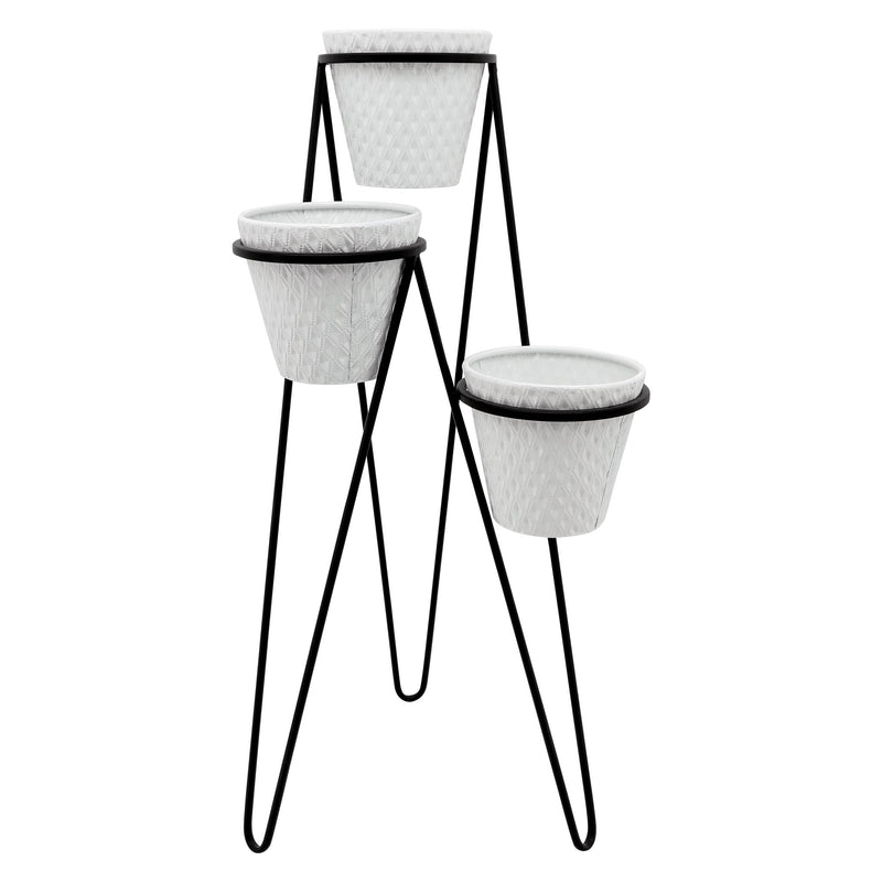 METAL 31" 3 - TIER PLANTER, WHITE/BLACK - Al Rugaib Furniture