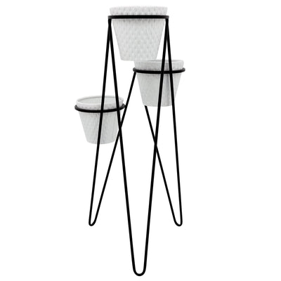 METAL 31" 3 - TIER PLANTER, WHITE/BLACK - Al Rugaib Furniture