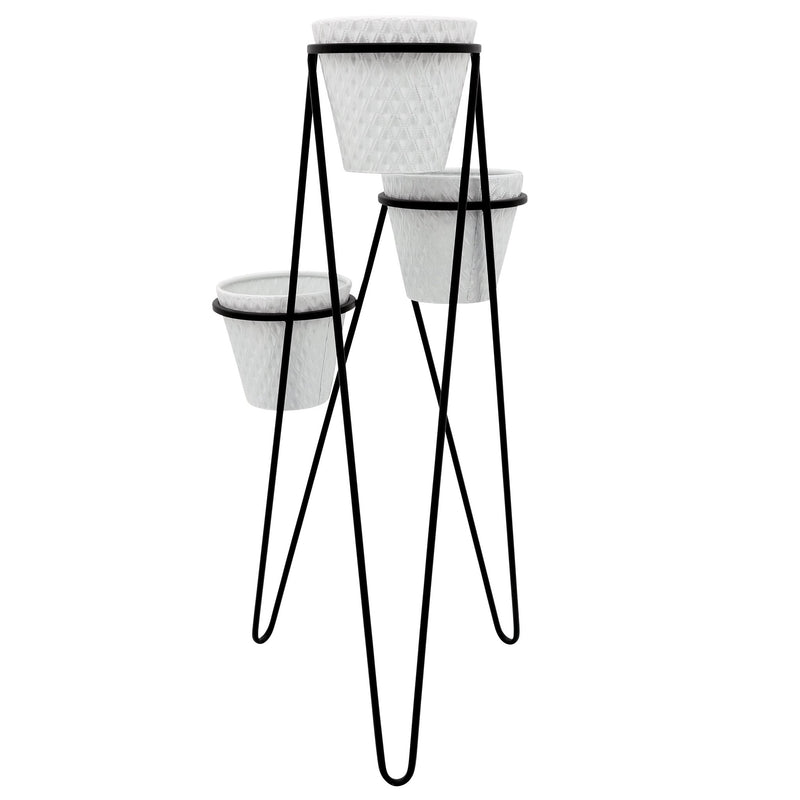 METAL 31" 3 - TIER PLANTER, WHITE/BLACK - Al Rugaib Furniture