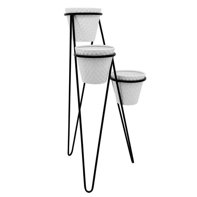 METAL 31" 3 - TIER PLANTER, WHITE/BLACK - Al Rugaib Furniture