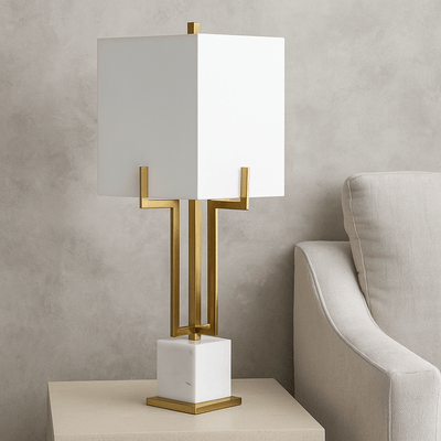 METAL 32" TABLE LAMP WITH WHITE MARBLE BASE, GOLD - Al Rugaib Furniture