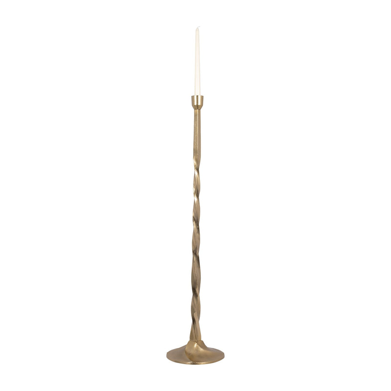 METAL, 36" TWISTED FLOOR TAPER CANDLEHOLDER, GOLD - Al Rugaib Furniture