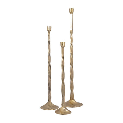 METAL, 36" TWISTED FLOOR TAPER CANDLEHOLDER, GOLD - Al Rugaib Furniture