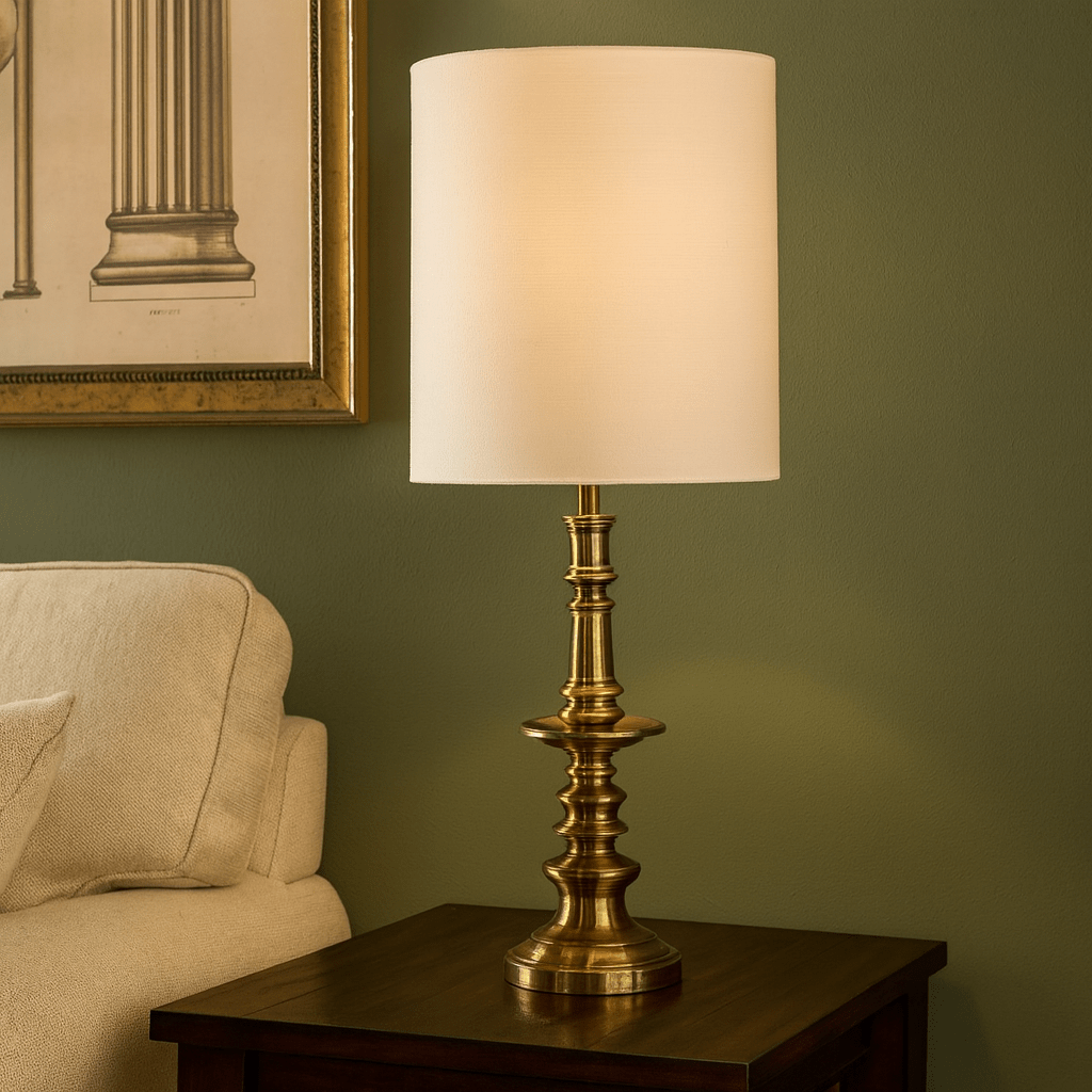 METAL 40" TURNED BASE TABLE LAMP, GOLD Table Lamps| Sagebrook Home
