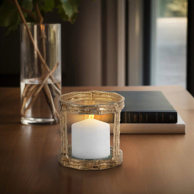 METAL, 6" HURRICANE W GLASS, GOLD - Al Rugaib Furniture