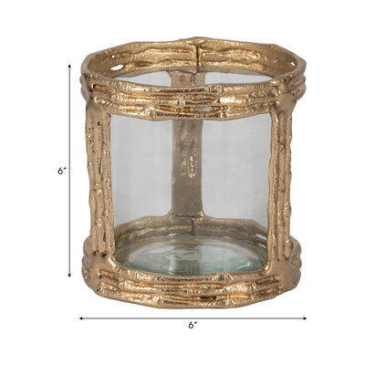 METAL, 6" HURRICANE W GLASS, GOLD - Al Rugaib Furniture