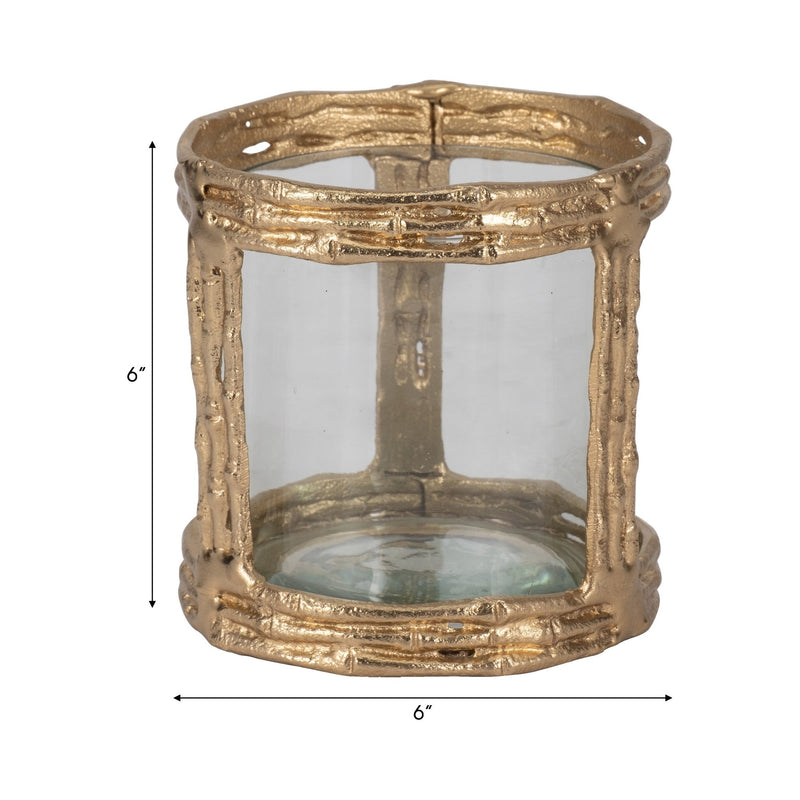 METAL, 6" HURRICANE W GLASS, GOLD - Al Rugaib Furniture