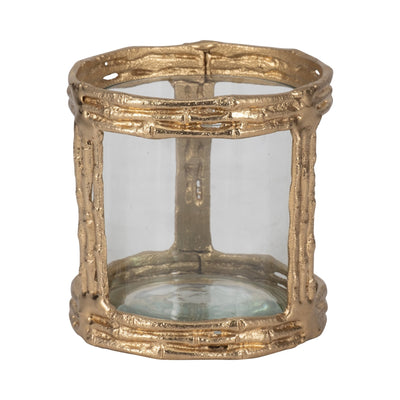 METAL, 6" HURRICANE W GLASS, GOLD - Al Rugaib Furniture